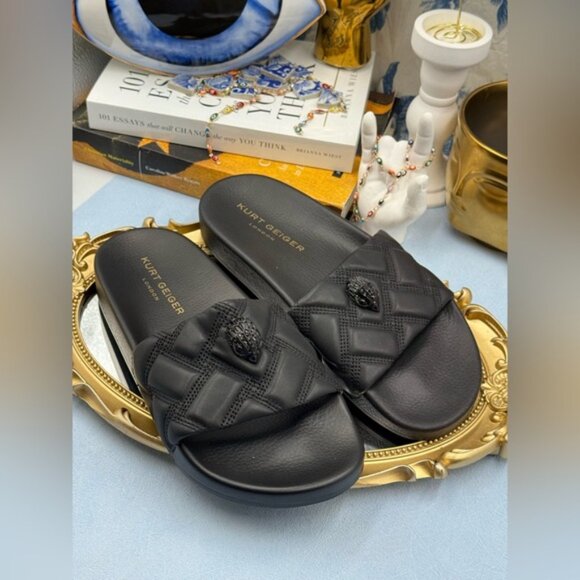 🆕 KURT GEIGER LONDON 🧿 NWOB Meena Eagle Drench Slide, All Black - Sz 38 US 7.5 - Picture 7 of 12